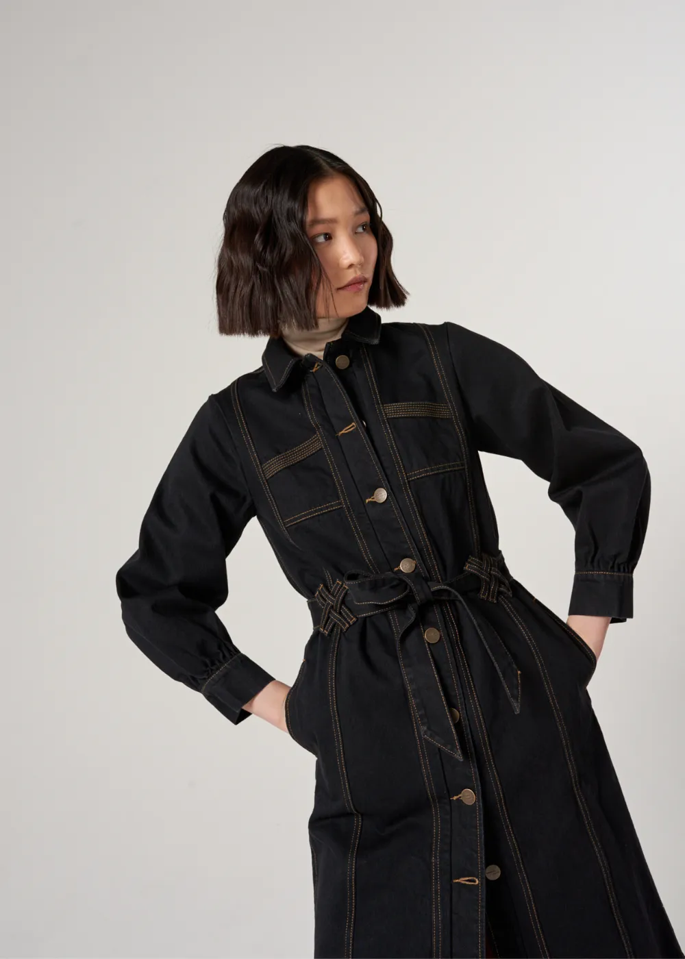 Seventy   Mochi Willow Trench Coat in Black Denim