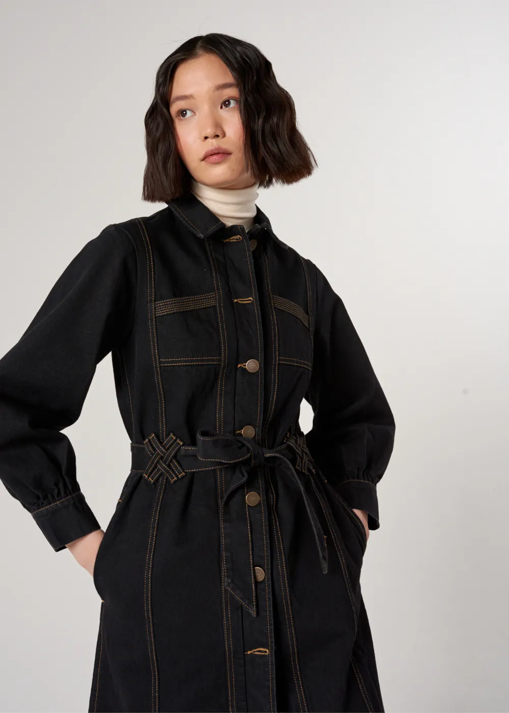 Seventy   Mochi Willow Trench Coat in Black Denim