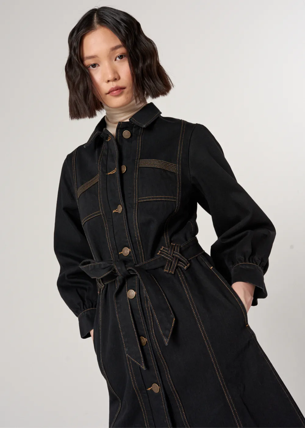 Seventy   Mochi Willow Trench Coat in Black Denim