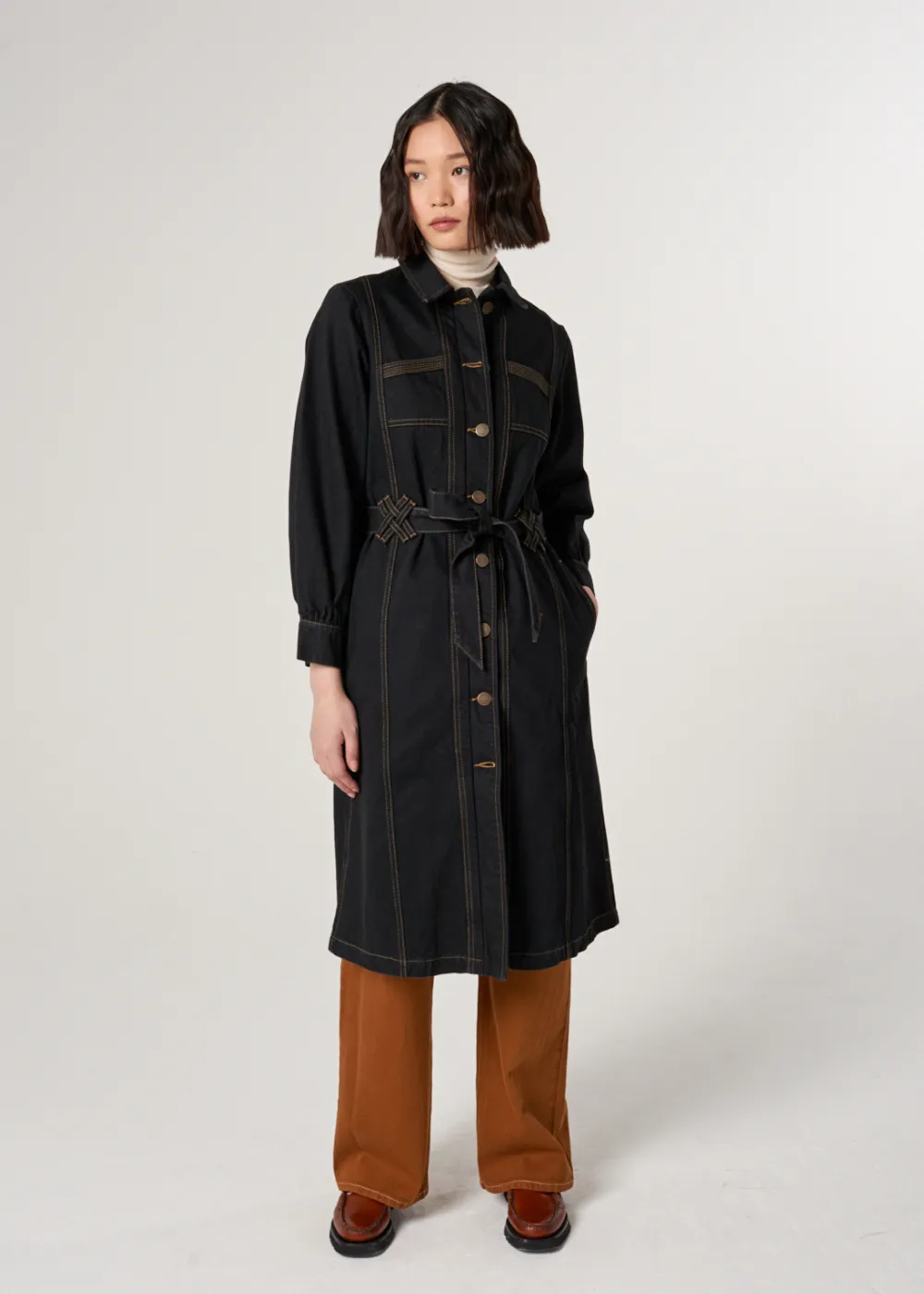 Seventy   Mochi Willow Trench Coat in Black Denim
