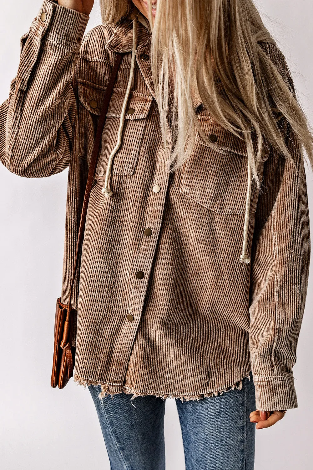 Snap Front Hooded Corduroy Shacket - 4 Colors