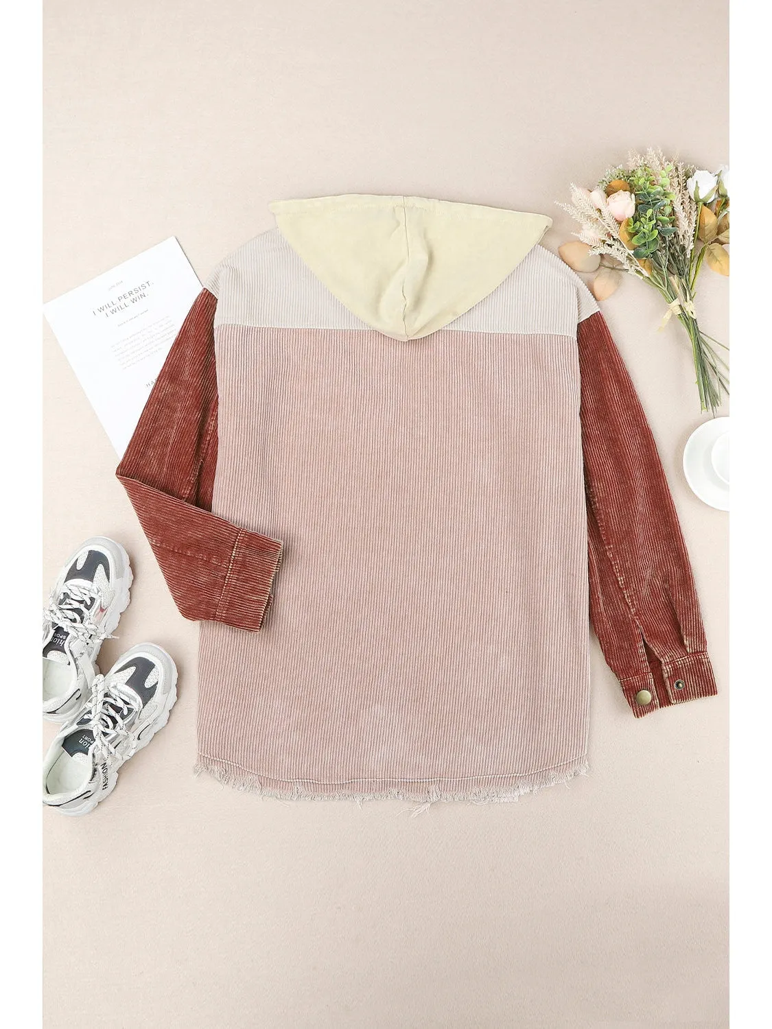 Snap Front Hooded Corduroy Shacket