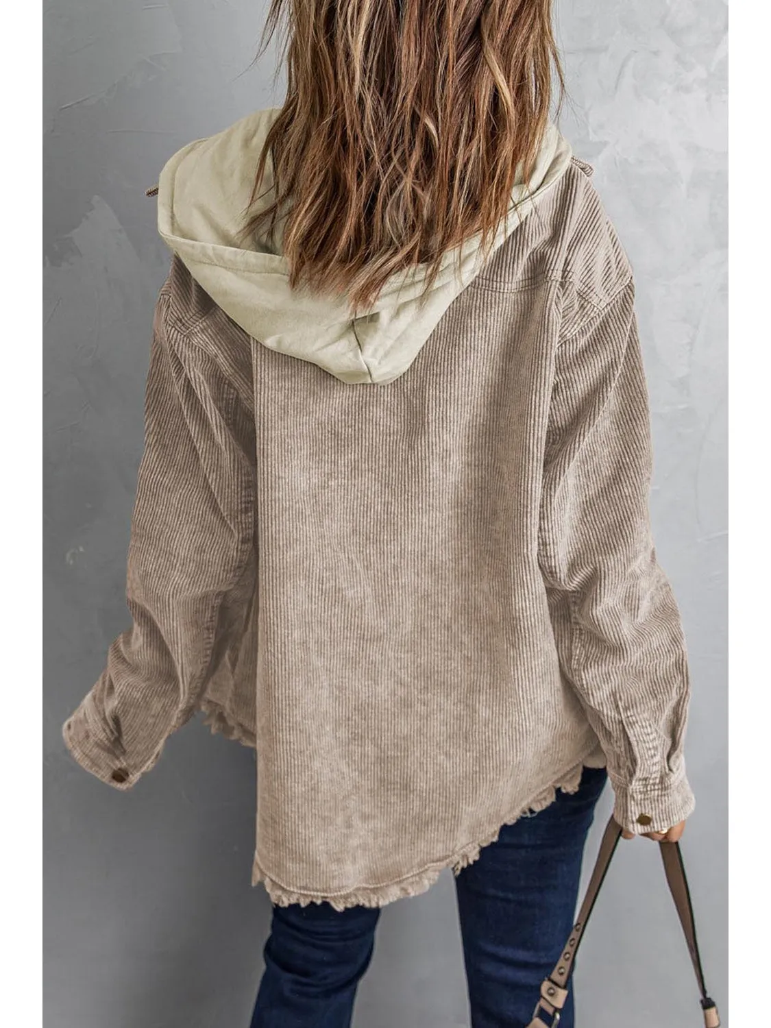 Snap Front Hooded Corduroy Shacket