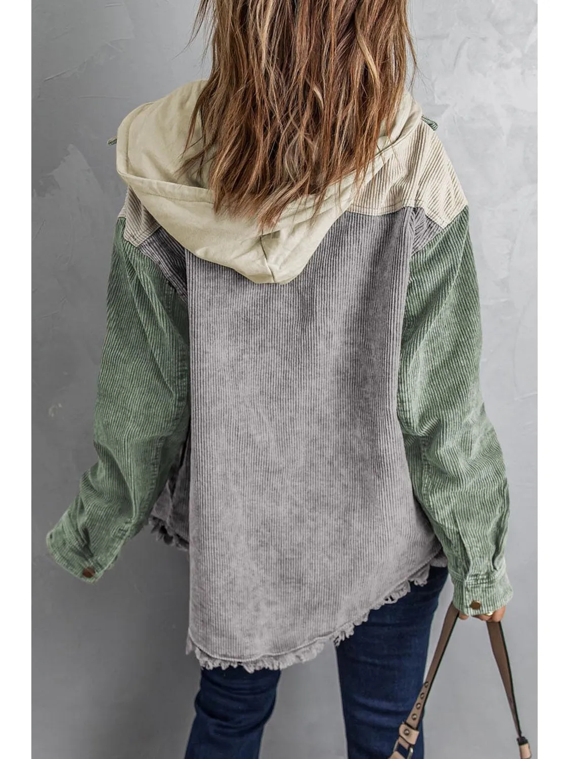 Snap Front Hooded Corduroy Shacket