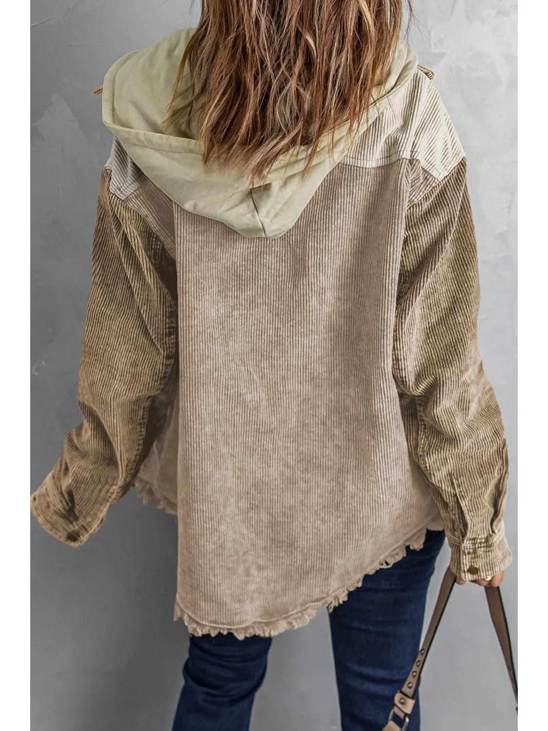 Snap Front Hooded Corduroy Shacket