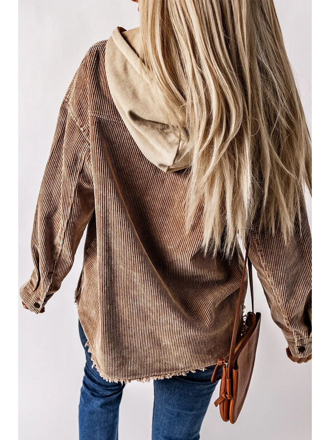 Snap Front Hooded Corduroy Shacket
