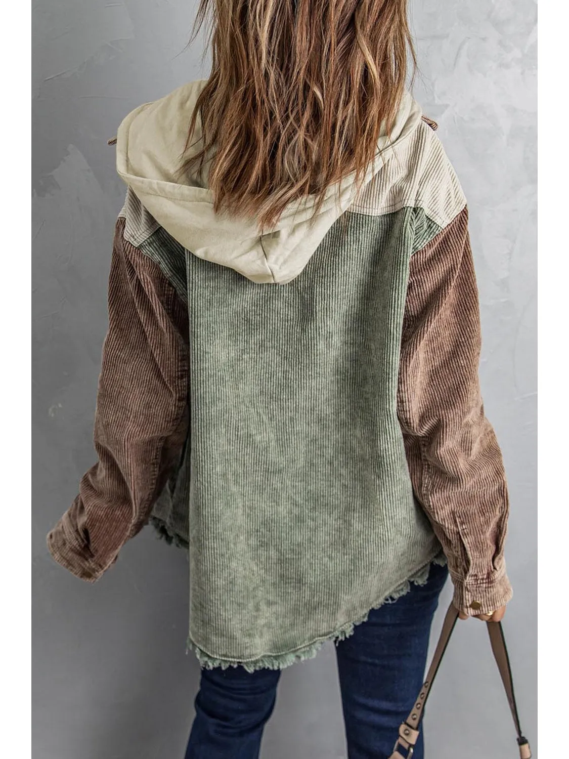 Snap Front Hooded Corduroy Shacket