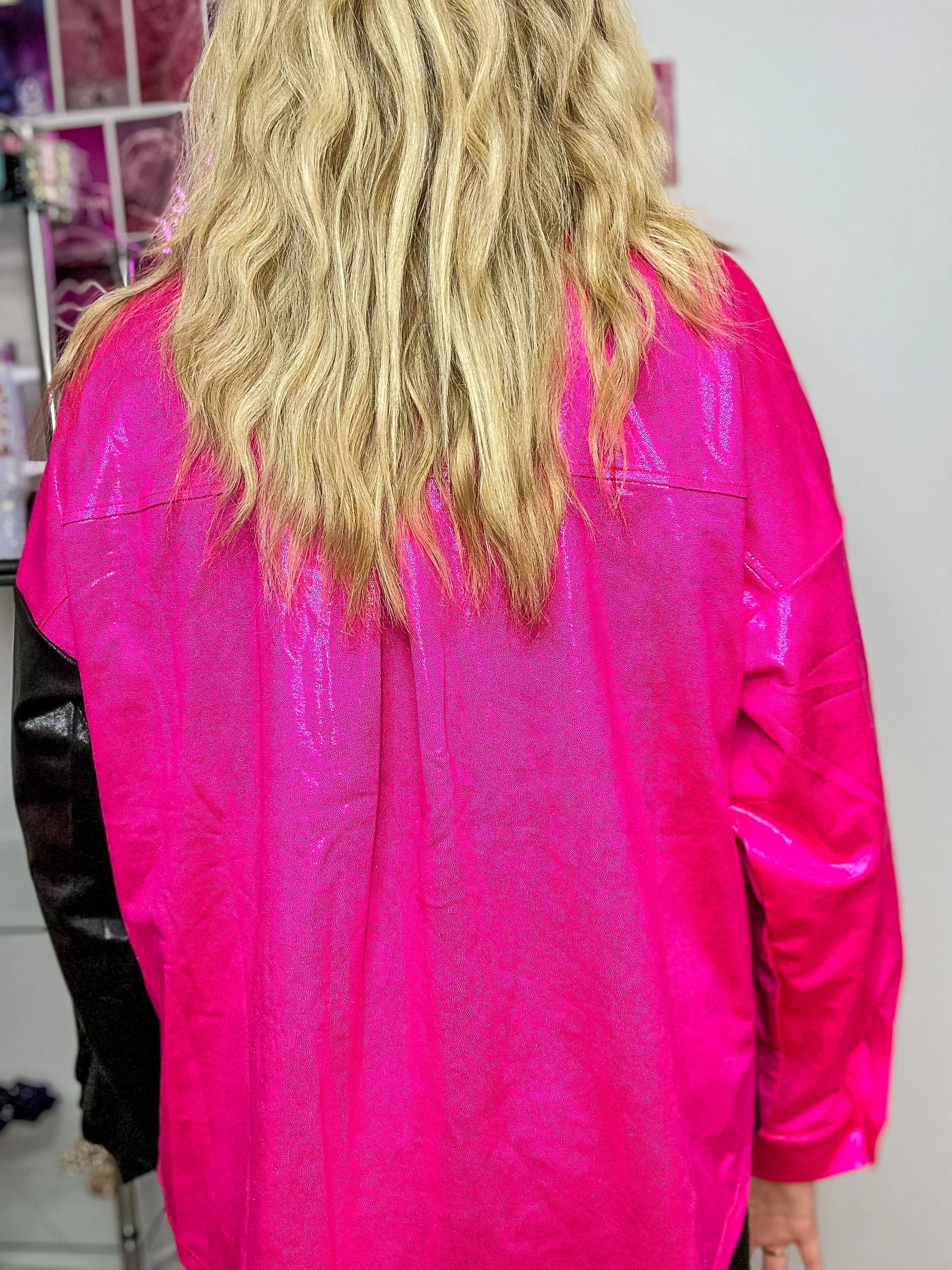 Spencer Let's Go Party Pebble Leather Button Up - Pink/ Black