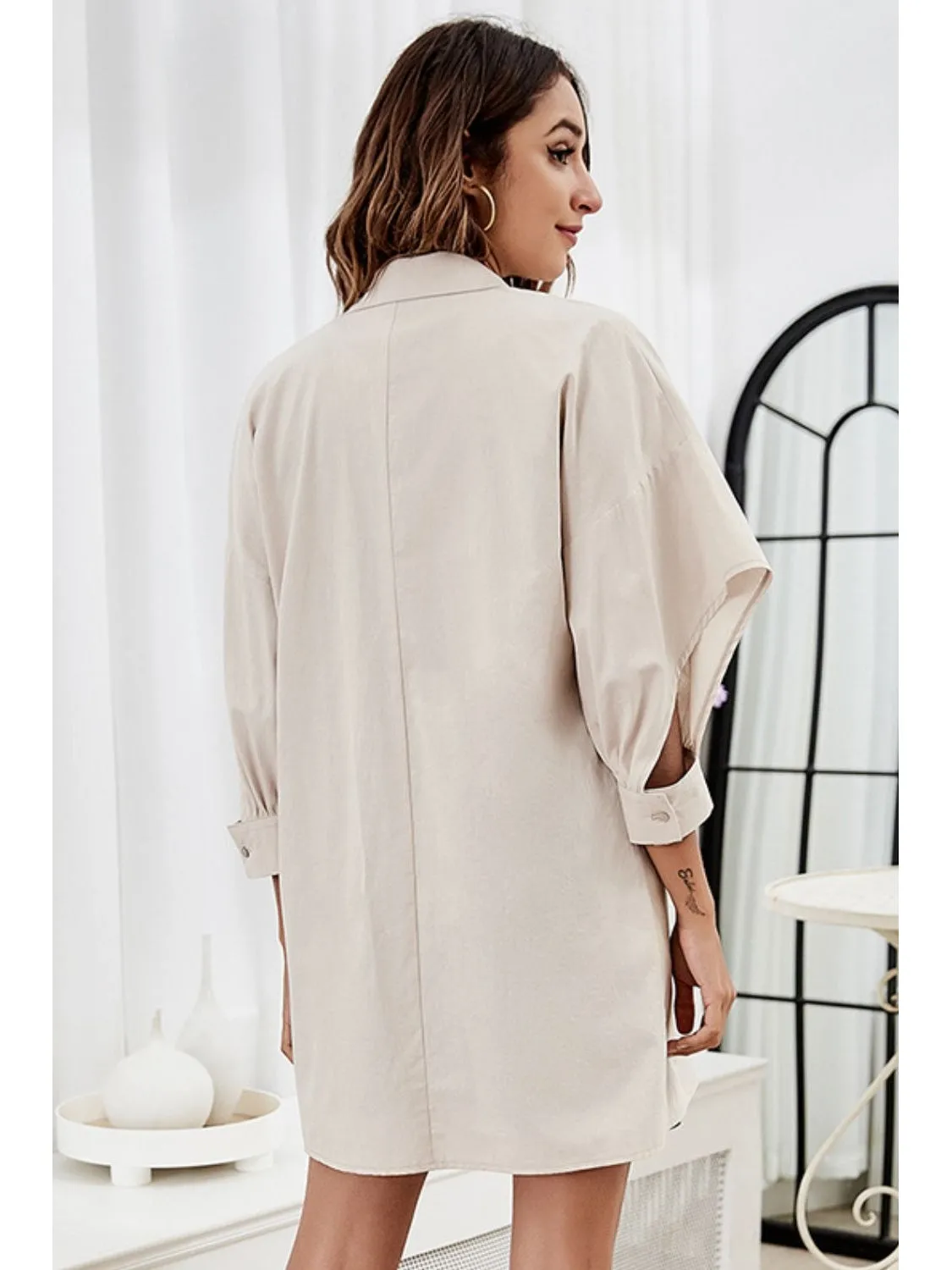 Tie Front Collared Neck Cutout Shacket
