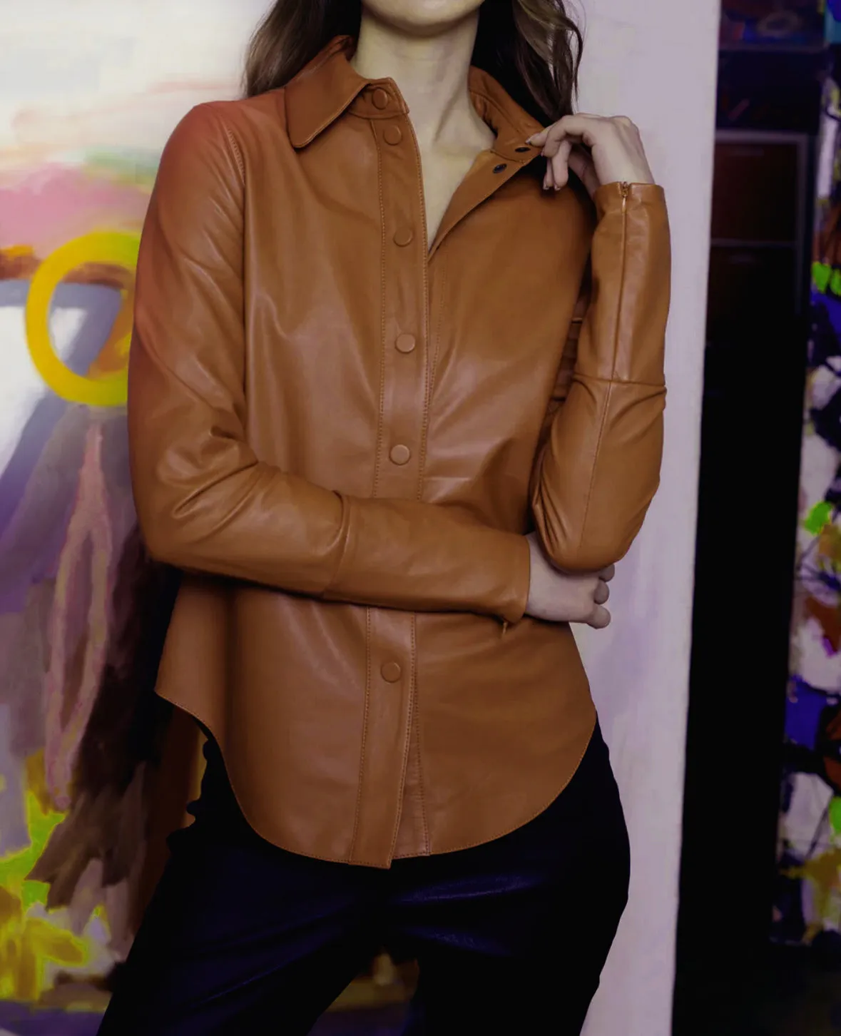 Womens Casual Leather Shirt