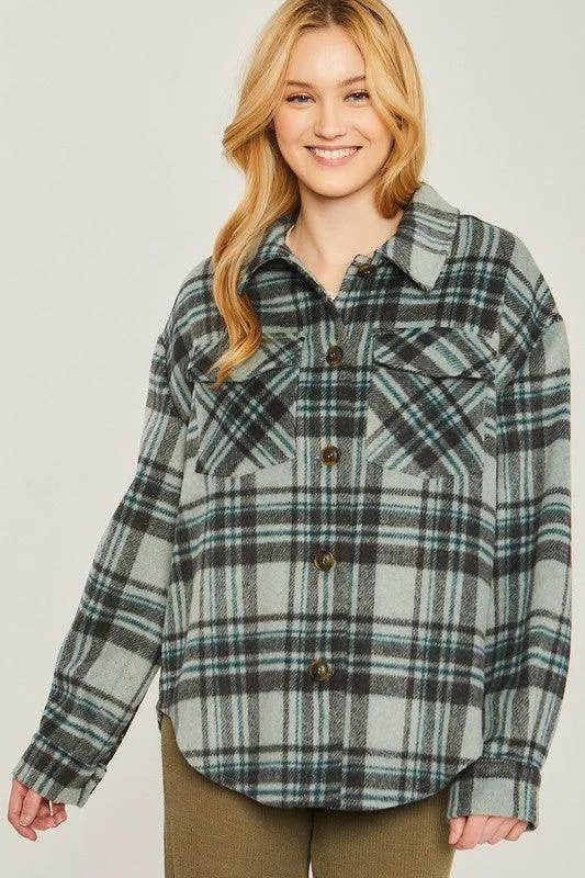 Woven Yarn Dye Long Sleeve Shackets with Front Pockets